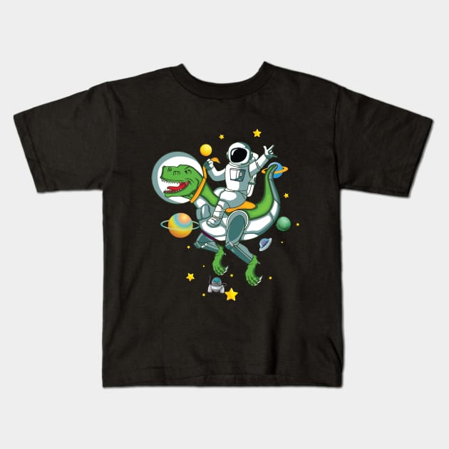 Astronaut Riding Dino Kids T-Shirt by Teewyld